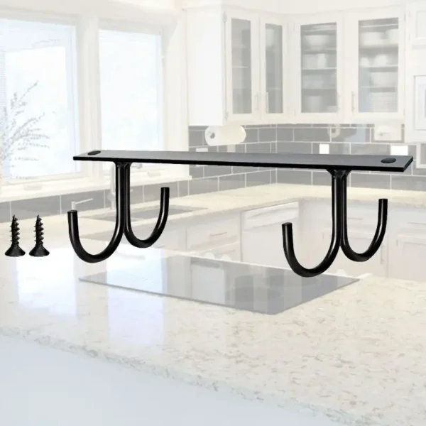Kitchen Cup Holder Mug Rack Under Cabinet 4 Hooks Under Shelf Display Hanging Drying for Bar Kitchen Utensils Household