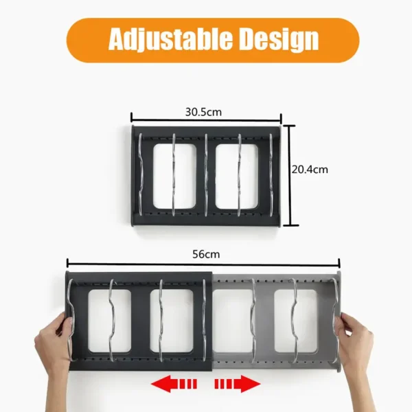 Expandable Pot and Pan Organizer Rack – Adjustable Kitchen Cabinet Storage with 6 Dividers for Lids, Pans, Bakeware & Kitchen Utensils - Image 3