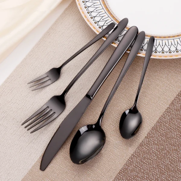 30/35/40-Piece Black Stainless Steel Western Cutlery Set | Mirror Polished Knife, Fork & Spoon Set for Dinner, Weddings, & Parties | Elegant Tableware for Home & Restaurant Use - Image 2