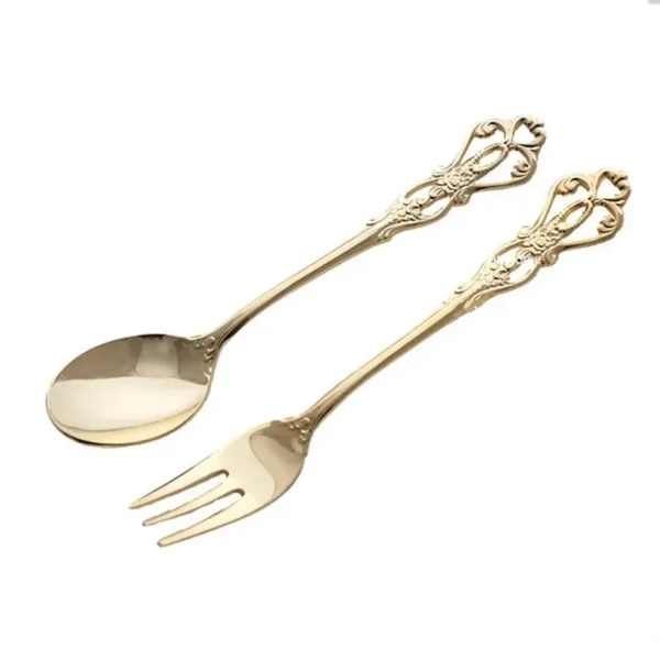 2Pcs Retro Gold Spoon Fork Cutlery Set Stainless Steel Luxury Dessert Coffee Spoon Creative Tea-spoon Tableware Kitchen Utensils - Image 3