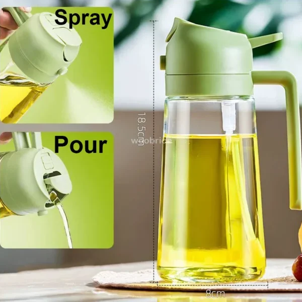 2-in-1 Olive Oil Spray Bottle with Comfortable Handle | Refillable Cooking Oil Sprayer & Dispenser for Air Frying, BBQ, Baking, and Grilling