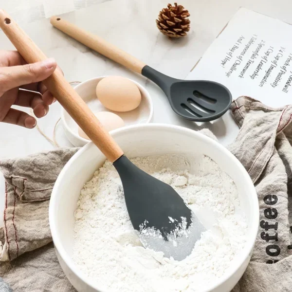 12-Piece Food-Grade Silicone Kitchen Utensil Set – Turner, Spatula, Measuring Spoons & More – Eco-Friendly, Practical Cooking Tools - Image 3