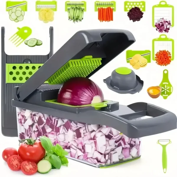 14-in-1 Multifunctional Vegetable Chopper & Slicer - Food Grater, Dicer, and Cutter with Stainless Steel Blades