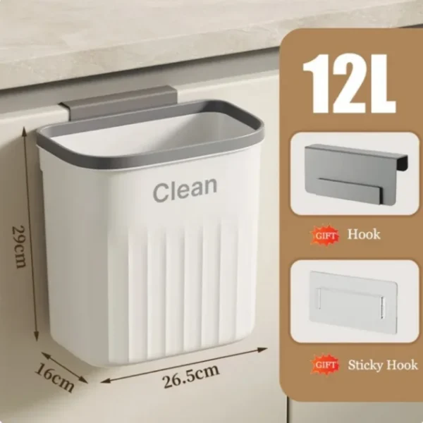 Wall-Mounted Kitchen Trash Can with Lid – Hanging Garbage Bin for Cabinet, Under Sink Waste Bin, Compost Bin, 8.5L/12L - Image 6