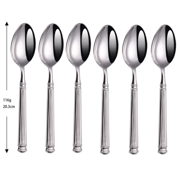 6-Piece Stainless Steel Vintage Cutlery Set | Luxury Western Tableware with Roman Column Handle | Knife, Fork, Spoon for Dinner & Wedding | Mirror Polished Silver Flatware - Image 4