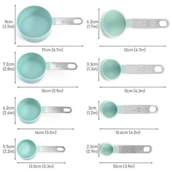 4PCS/8PCS Plastic Measuring Cups & Spoons Set with Stainless Steel Handles – Multifunctional Kitchen Baking Tools for Accurate Weighing and Measuring - Image 3