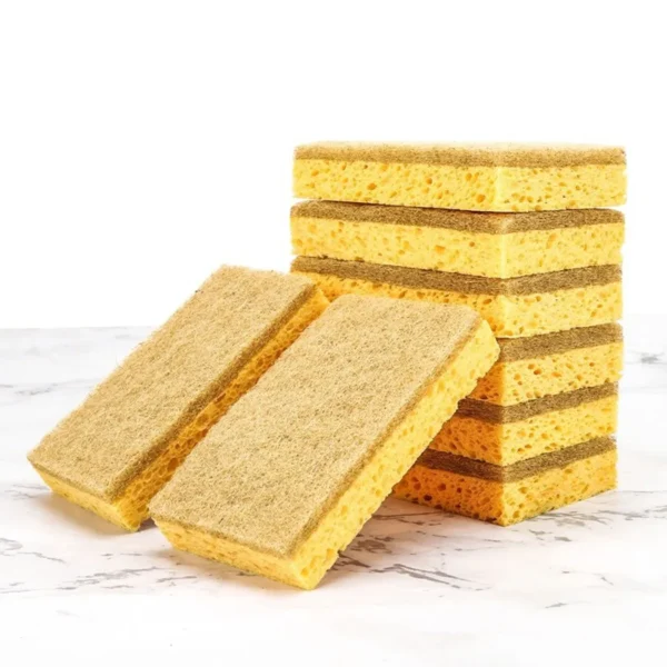 10-Pack Eco-Friendly Natural Plant-Based Scrub Sponges – Palm Fiber Dishwashing Sponge with Two-Sided Compostable Design