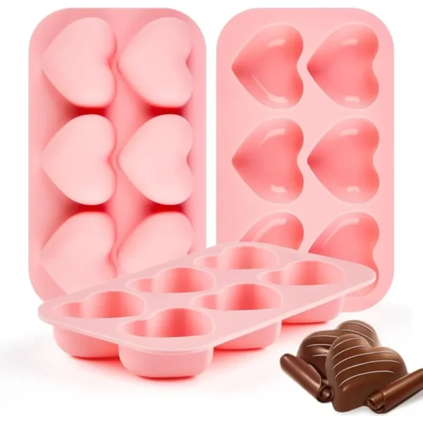 3-Piece Valentine's Day Heart-Shaped Silicone Molds – Food-Grade BPA-Free Molds for Chocolates, Candies, Cakes, Puddings & DIY Gifts