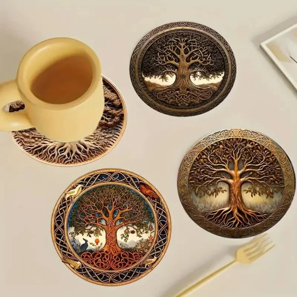 8PCS Art-Painted Wooden Coasters Set | Heat-Resistant & Non-Slip Table Mats | Colorful Spray-Painted Wooden Placemats for Dining & Home Use