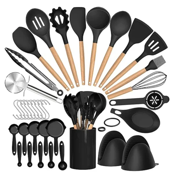 36-Piece Silicone Cooking Utensil Set with Bamboo Holder – Eco-Friendly, Heat-Resistant Kitchen Tools