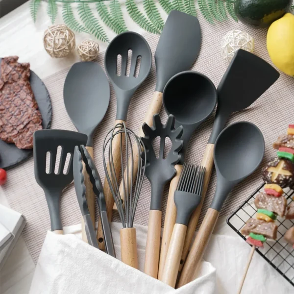 12-Piece Food-Grade Silicone Kitchen Utensil Set – Turner, Spatula, Measuring Spoons & More – Eco-Friendly, Practical Cooking Tools - Image 2