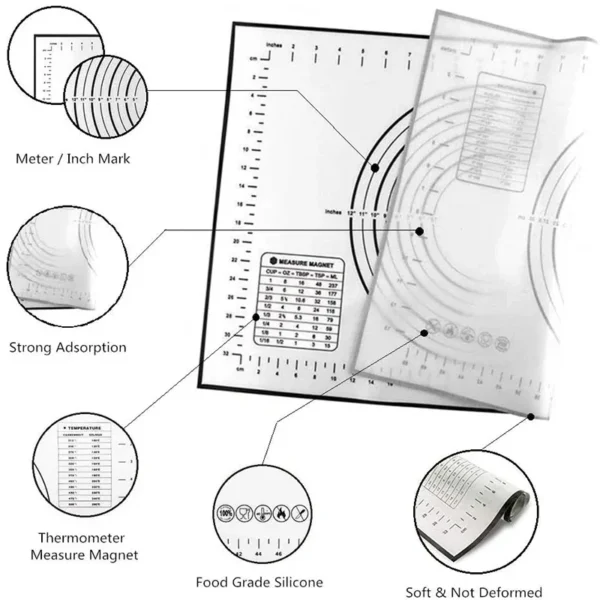Silicone Baking Mat | Non-Stick Dough Kneading Pad for Pizza, Cake, Pastry, & Cooking | Dishwasher Safe, Multiple Sizes - Image 6