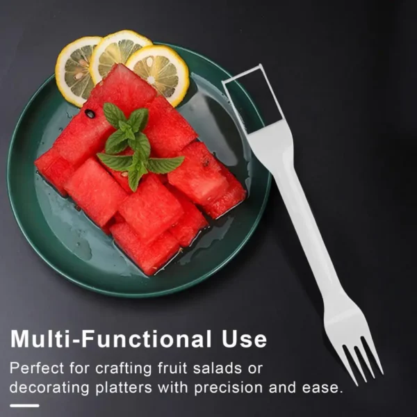 Easy Handling Fruit Utensil Efficient Stainless Steel Watermelon Fork Slicer 2-in-1 Cube Cutter Multi-functional Kitchen Gadget - Image 4