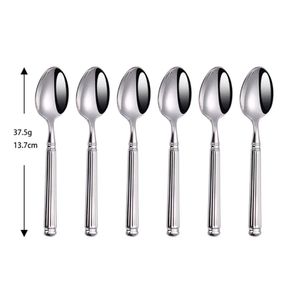 6-Piece Stainless Steel Vintage Cutlery Set | Luxury Western Tableware with Roman Column Handle | Knife, Fork, Spoon for Dinner & Wedding | Mirror Polished Silver Flatware - Image 5
