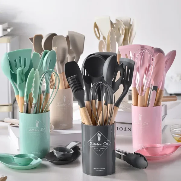 12-Piece Food-Grade Silicone Kitchen Utensil Set – Turner, Spatula, Measuring Spoons & More – Eco-Friendly, Practical Cooking Tools