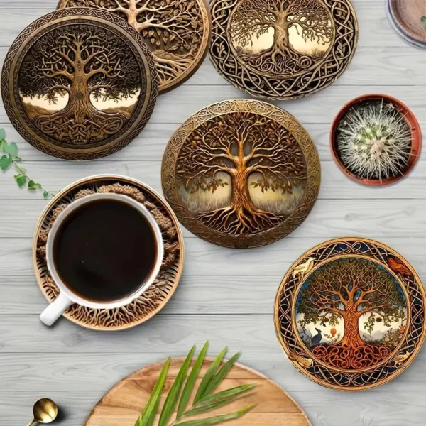 8PCS Art-Painted Wooden Coasters Set | Heat-Resistant & Non-Slip Table Mats | Colorful Spray-Painted Wooden Placemats for Dining & Home Use - Image 2