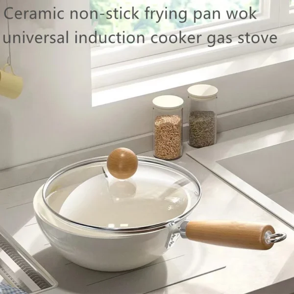 24cm Ceramic Non-stick Frying Pan Small Wok Household Induction Cooker Gas Stove Universal Kitchen Cookware Steak Egg Skillet - Image 2