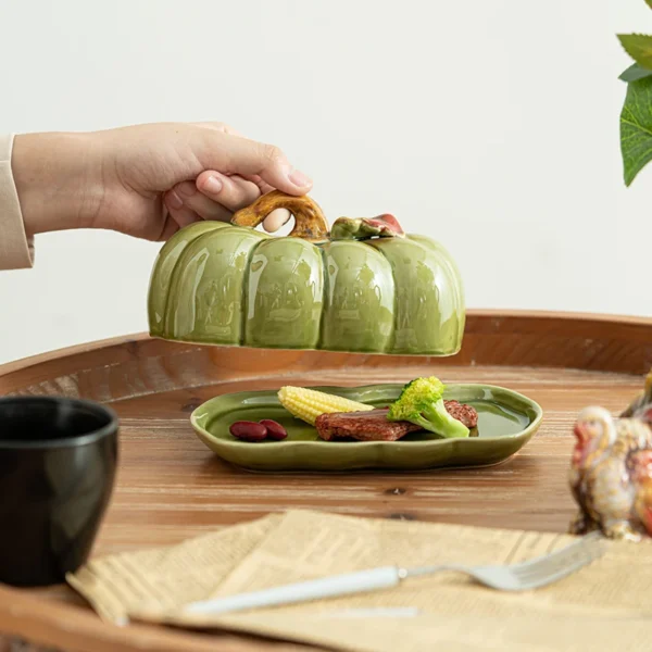Cute and Novel Pumpkin with Lid Ceramic Dining Plate Snack Plate Kitchen Utensils Restaurant Utensils New Year's Festival Gifts - Image 4