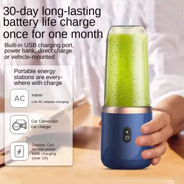 Portable Electric Juicer Cup – 6 Blades USB Rechargeable Personal Blender for Fresh Juice & Smoothies, Includes 2 Cups (400ml Each) for Travel - Image 2