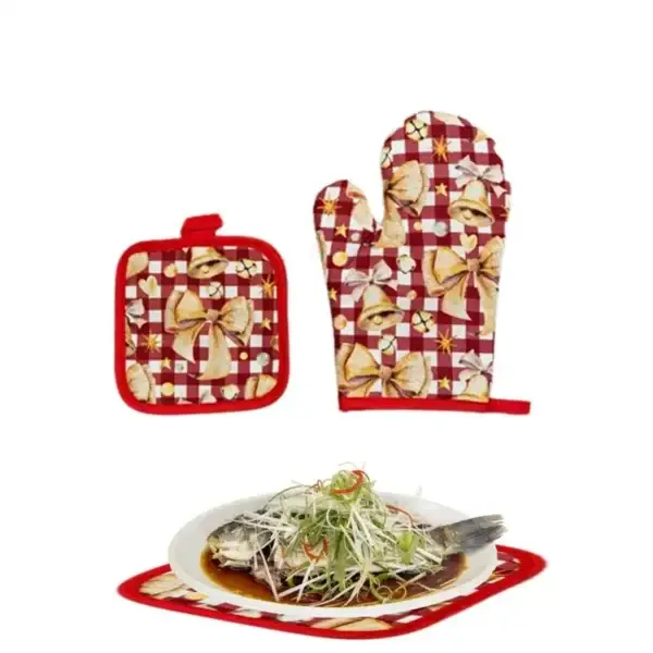 Christmas Insulation Gloves Kitchen Pad set Cooking Microwave Gloves Baking BBQ Oven Pot Holders Oven Potholder New Year 2025