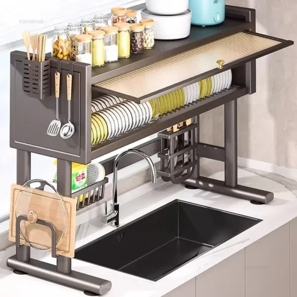 Shelf Kitchen Sink Cabinet Door Storage Rack Seasoning Cutlery Drainage Dustproof Dish Storage Rack Kitchen Accessories - Image 4