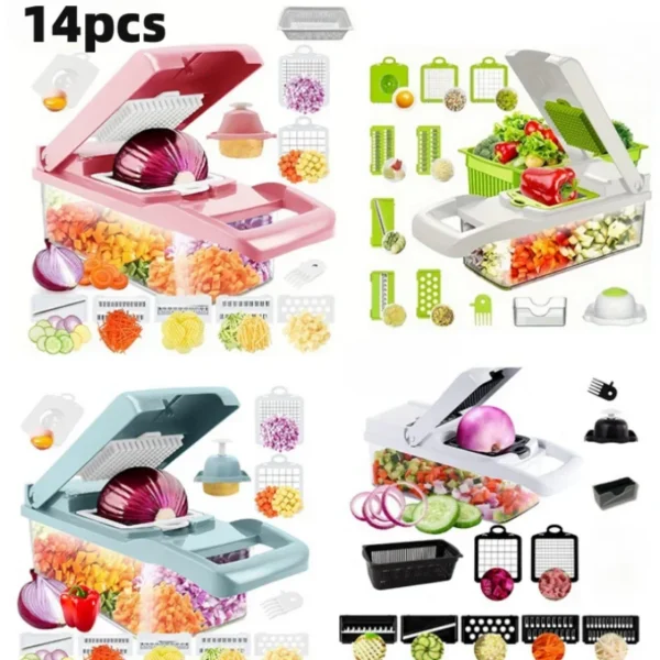 Kitchen vegetable cutter Multi-functional home vegetable cutter Potato cutter slicer Salad dicer Grater,14pcs - Image 3