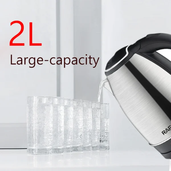 2L Stainless Steel Electric Kettle - 1500W Smart Kettle with Auto Shut-Off, Whistle, and Safety Features for Tea & Coffee - Image 2