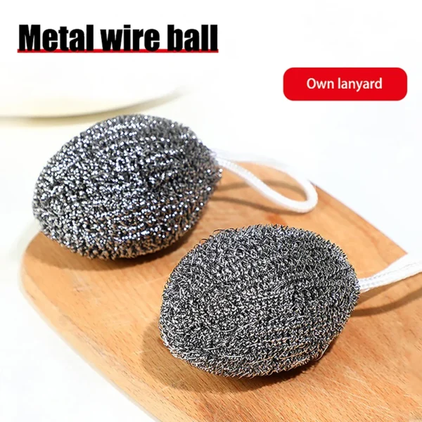 1PC Stainless Steel Cleaning Ball Brushes With Lanyard Household Cleaning Tool Cleaning Balls Kitchen Utensils High Quality Tool