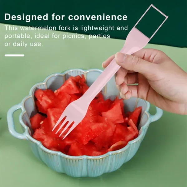 Easy Handling Fruit Utensil Efficient Stainless Steel Watermelon Fork Slicer 2-in-1 Cube Cutter Multi-functional Kitchen Gadget - Image 2