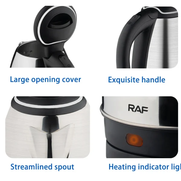 2L Stainless Steel Electric Kettle - 1500W Smart Kettle with Auto Shut-Off, Whistle, and Safety Features for Tea & Coffee - Image 4