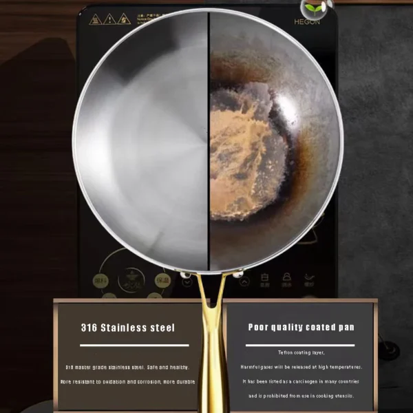 316 Stainless Steel Frying Pan Wok Pan Nonstick Cooking Fried Steak Gas Stove Pot Induction General Saucepan Kitchen Cookware - Image 4