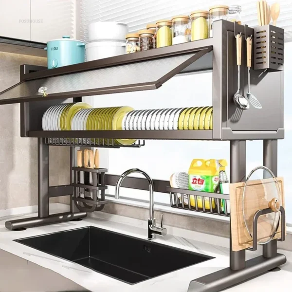 Shelf Kitchen Sink Cabinet Door Storage Rack Seasoning Cutlery Drainage Dustproof Dish Storage Rack Kitchen Accessories - Image 5