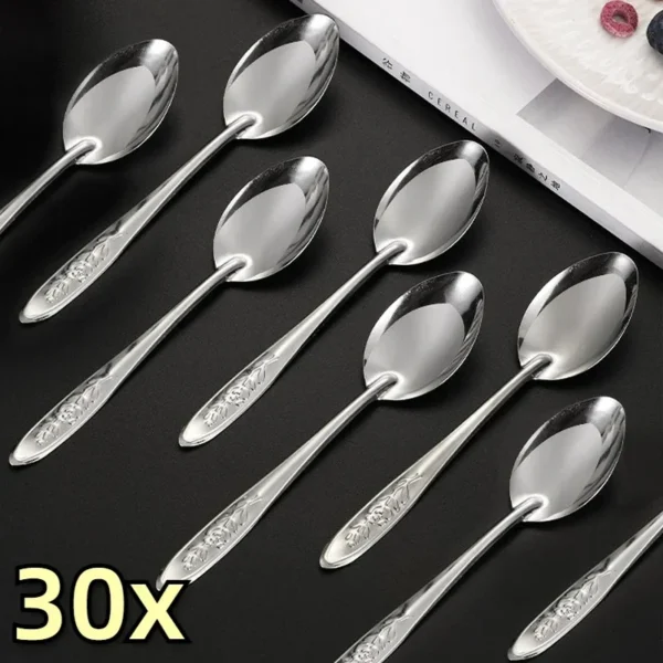 Stainless Steel Spoon Dessert Watermelon Scoops Milk Coffee Teaspoon Long Handle Soup Spoon Kitchen Tableware Utensils Wholesale