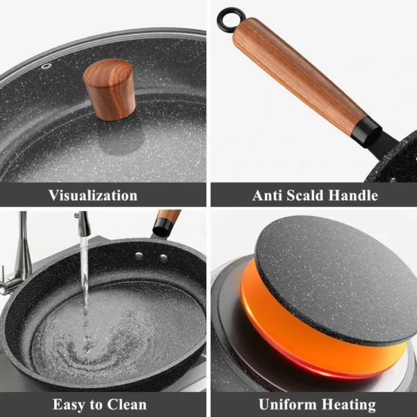 30cm Non-Stick Frying Pan Wok Pan With lid Home Induction Gas Stove Universal Saucepan Steak Skillet Pancake Kitchen Cookware - Image 6