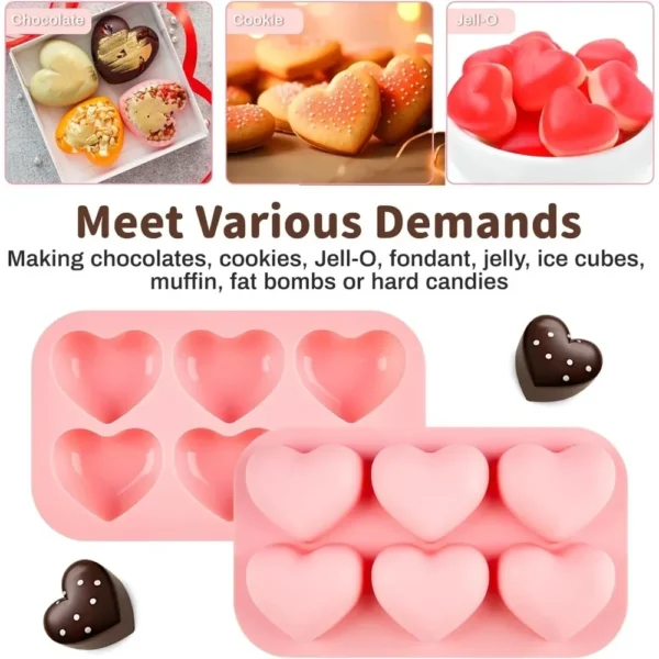 3-Piece Valentine's Day Heart-Shaped Silicone Molds – Food-Grade BPA-Free Molds for Chocolates, Candies, Cakes, Puddings & DIY Gifts - Image 2