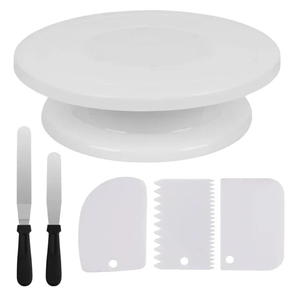 6PCS Cake Decorating Kit | Turntable with 2 Frosting Spatulas, 3 Icing Smoothers & Scrapers for Baking & Cake Decorating