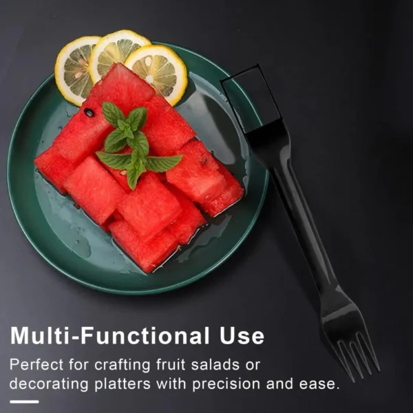 Easy Handling Fruit Utensil Efficient Stainless Steel Watermelon Fork Slicer 2-in-1 Cube Cutter Multi-functional Kitchen Gadget - Image 3