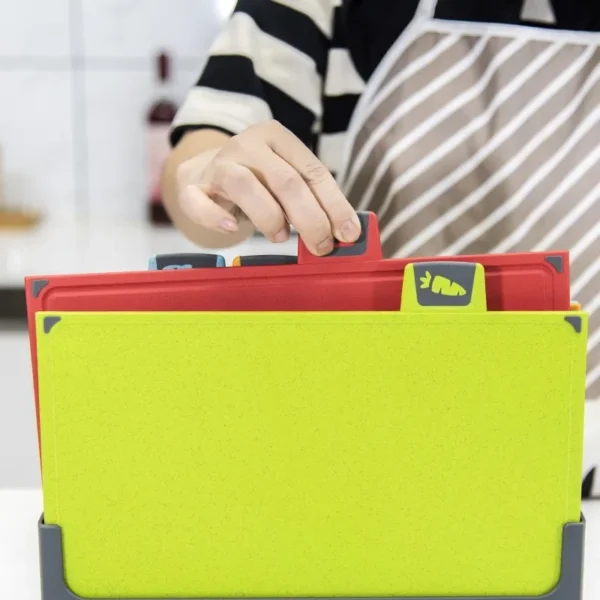 5-Piece Household Food Grade Cutting Board Set | Baby Food Board, Non-Slip Chopping Boards with Bracket | Eco-Friendly, PP & Wheat Fiber Material - Image 3