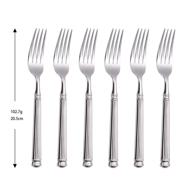 6-Piece Stainless Steel Vintage Cutlery Set | Luxury Western Tableware with Roman Column Handle | Knife, Fork, Spoon for Dinner & Wedding | Mirror Polished Silver Flatware - Image 3