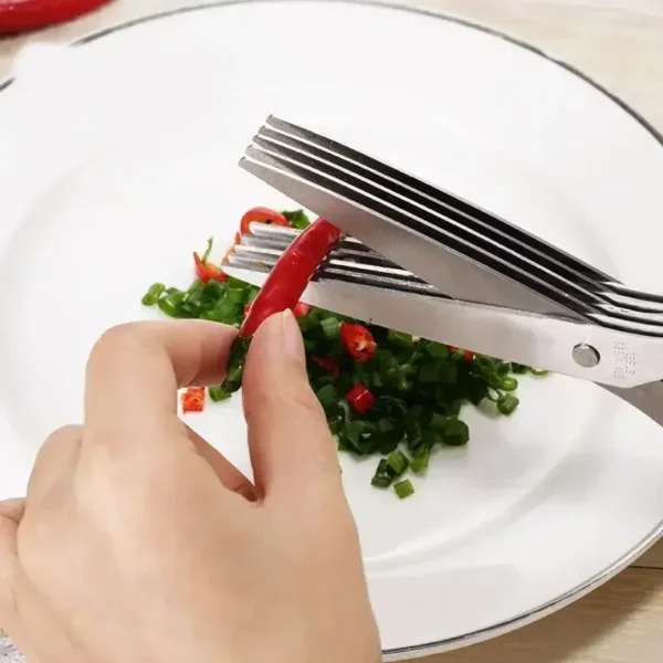 3/5-Layer Stainless Steel Kitchen Scissors – Multi-Purpose Herb & Vegetable Cutter, Scallion and Nori Slicing Tool - Image 3