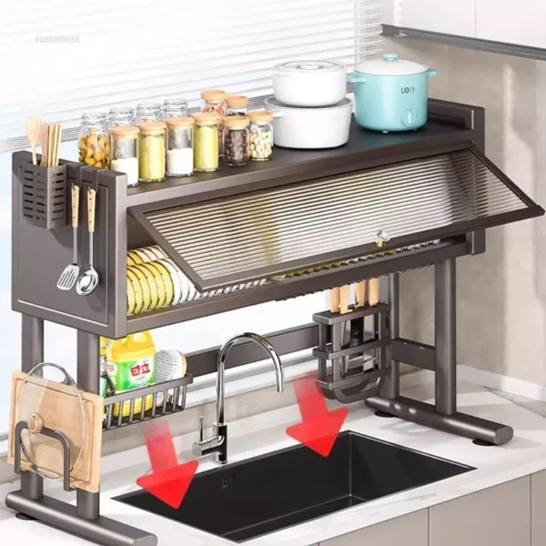 Shelf Kitchen Sink Cabinet Door Storage Rack Seasoning Cutlery Drainage Dustproof Dish Storage Rack Kitchen Accessories