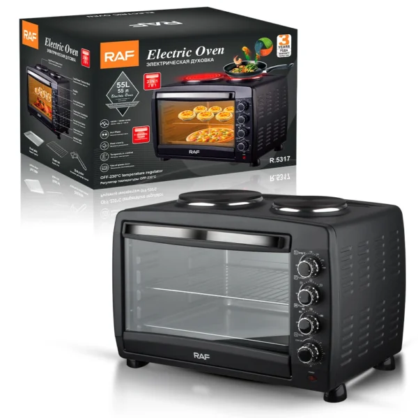 55L 2 in 1 Hot Plate Kitchen Portable Small Oven for Baking Electric Microwave Oven with Visual Glass Door - Image 2