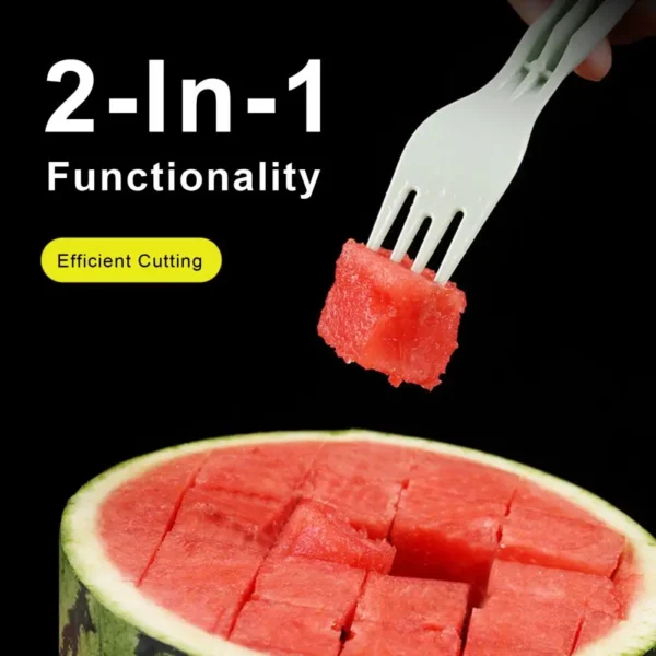 Easy Handling Fruit Utensil Efficient Stainless Steel Watermelon Fork Slicer 2-in-1 Cube Cutter Multi-functional Kitchen Gadget - Image 6