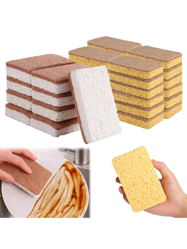 6-Pack Biodegradable Compostable Cellulose and Coconut Scrubbing Sponges – Eco-Friendly, Natural Cleaning Solution