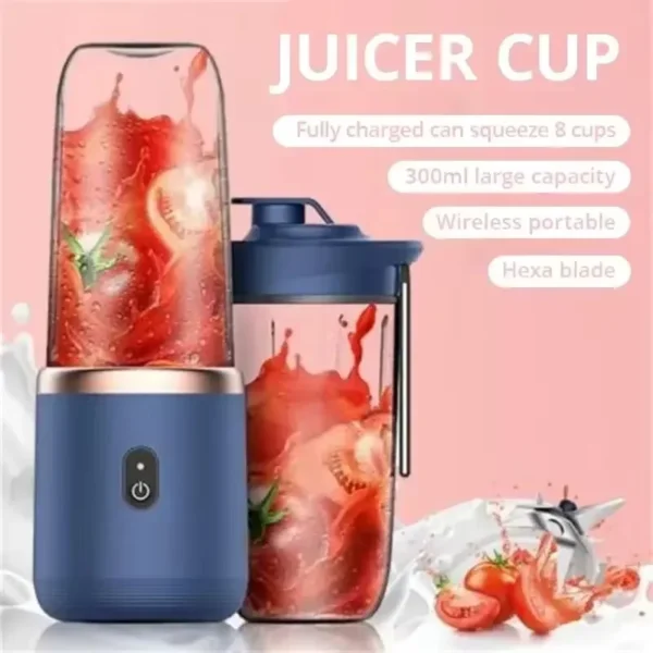 Portable Electric Juicer Cup – 6 Blades USB Rechargeable Personal Blender for Fresh Juice & Smoothies, Includes 2 Cups (400ml Each) for Travel