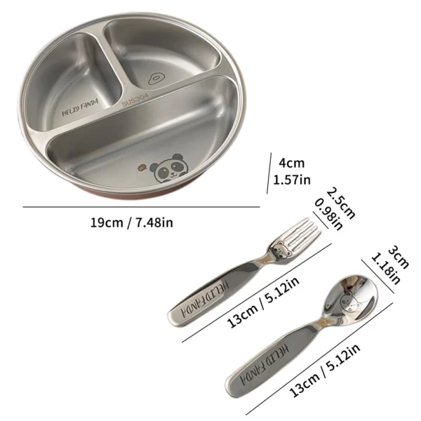 WORTHBUY Cute 304 Stainless Steel Divided Dinner Plate | 3-Compartment Portion Control Lunch Box | Eco-Friendly Round Food Container with Spoons or Chopsticks - Image 2