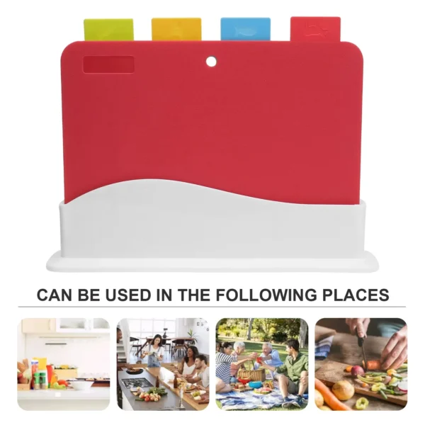 4-Piece Plastic Chopping Board Set with Holder | Non-Slip, Anti-Bacterial Food Grade Kitchen Cutting Boards - Image 2