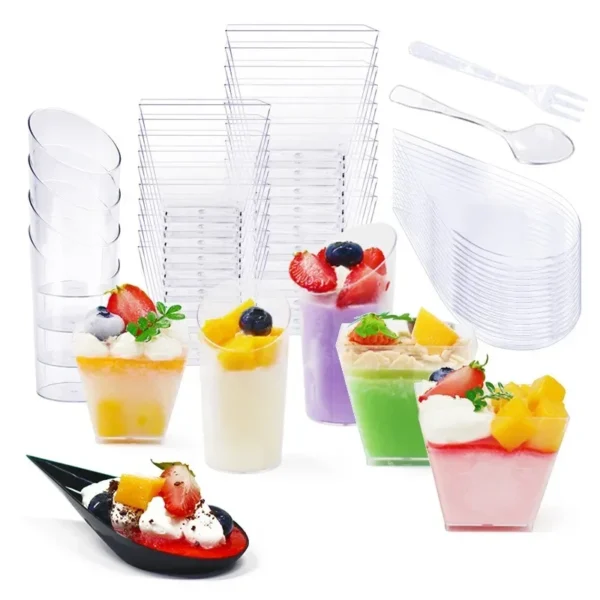 100Pack 2OZ Mini Dessert Cups for Party Small Plastic Kitchen Shooter Pudding Fruit Ice Cream