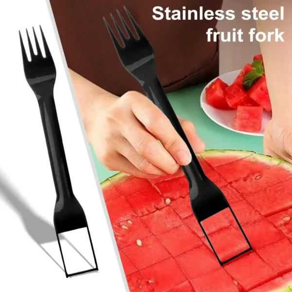 Easy Handling Fruit Utensil Efficient Stainless Steel Watermelon Fork Slicer 2-in-1 Cube Cutter Multi-functional Kitchen Gadget - Image 5