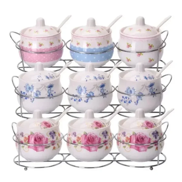 3-in-1 Ceramic Seasoning Jar Set Seasoning Tank Salt Shaker Three-piece Kitchen Utensils Korean Cruet Seasoning Bottle Pepper